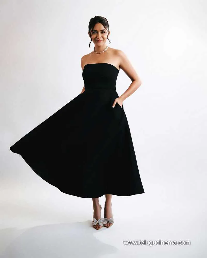 Mrunal Thakur In An Off Shoulder Black Gown Telugu Cinema