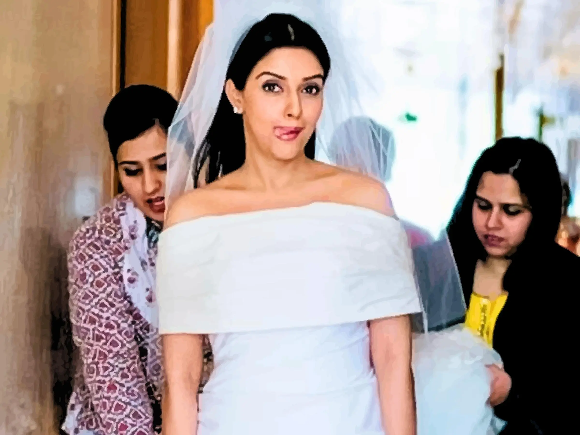 asin in her wedding dress