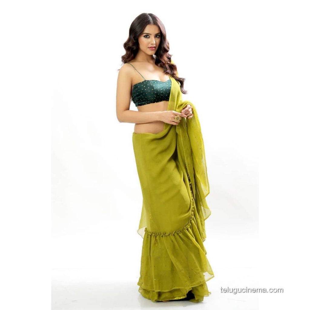 Malvika Sharma In A Green Saree Telugu Cinema