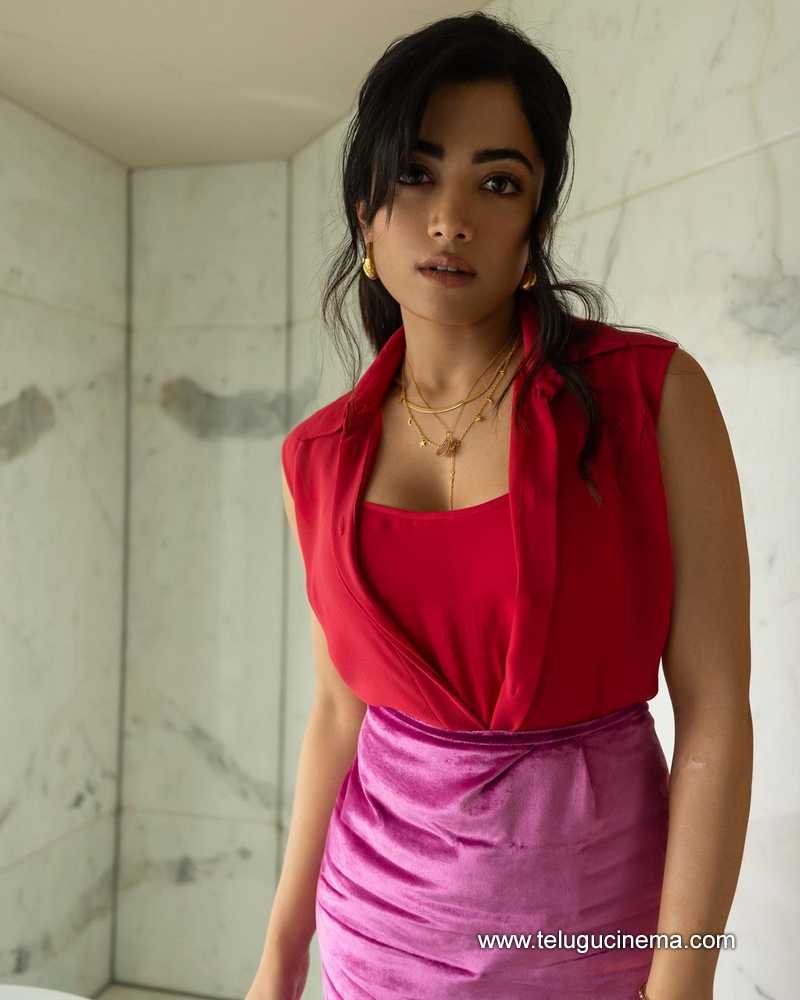 Rashmika Mandanna latest photo | Rashmika Mandanna's off-shoulder red  thigh-high slit gown is perfect for a romantic date