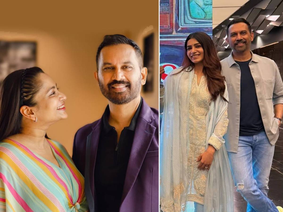 Raj Nidimoru with wife and Raj Nidimoru with Samantha