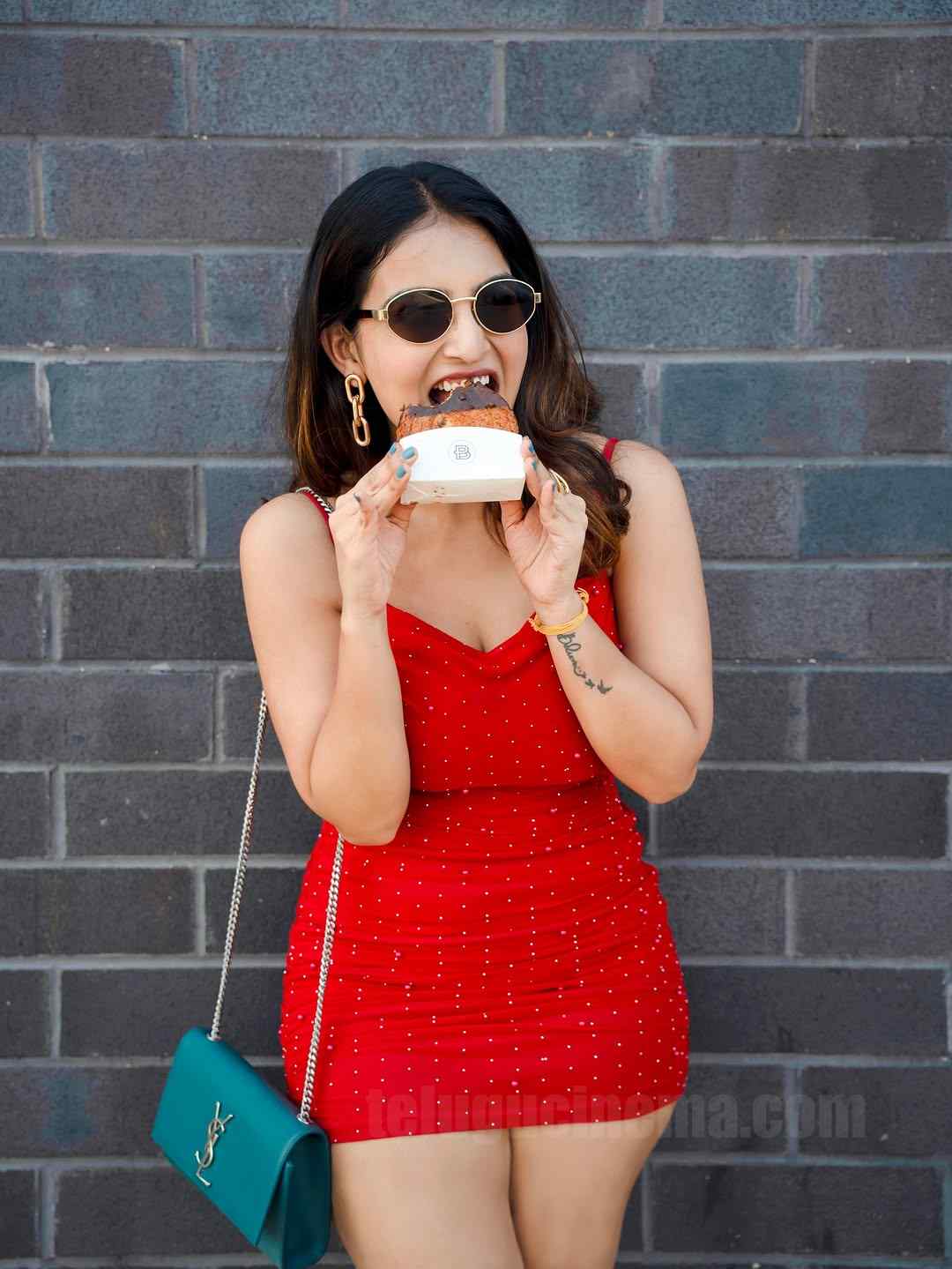 Anany Nagalla in red outfit