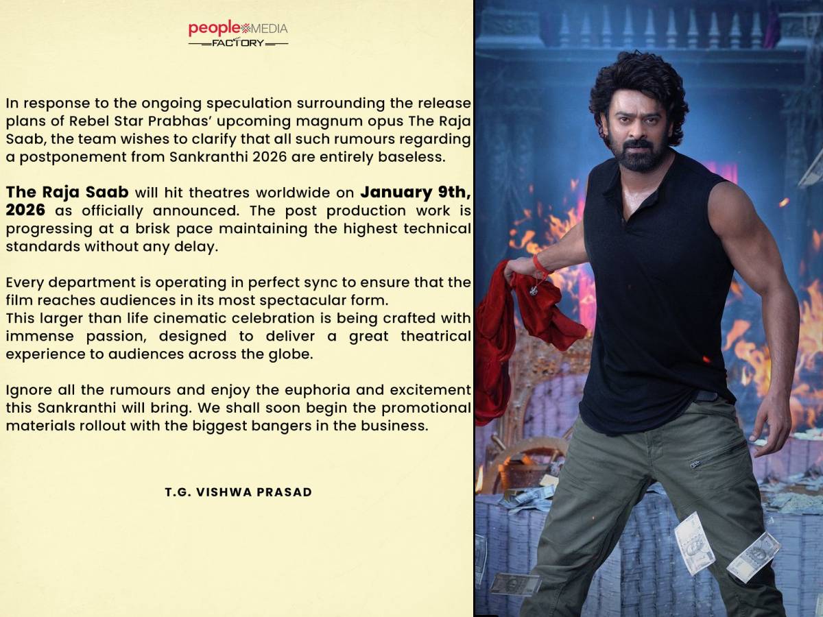 'The Raja Saab' releases on January 9, reiterates Vishwa Prasad 1 The Raja Saab release date