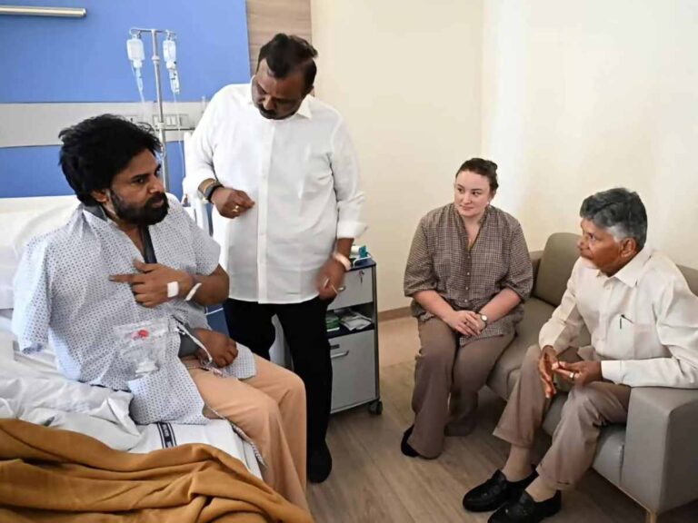 AP CM Chandrababu Naidu visits Pawan Kalyan after shoulder surgery