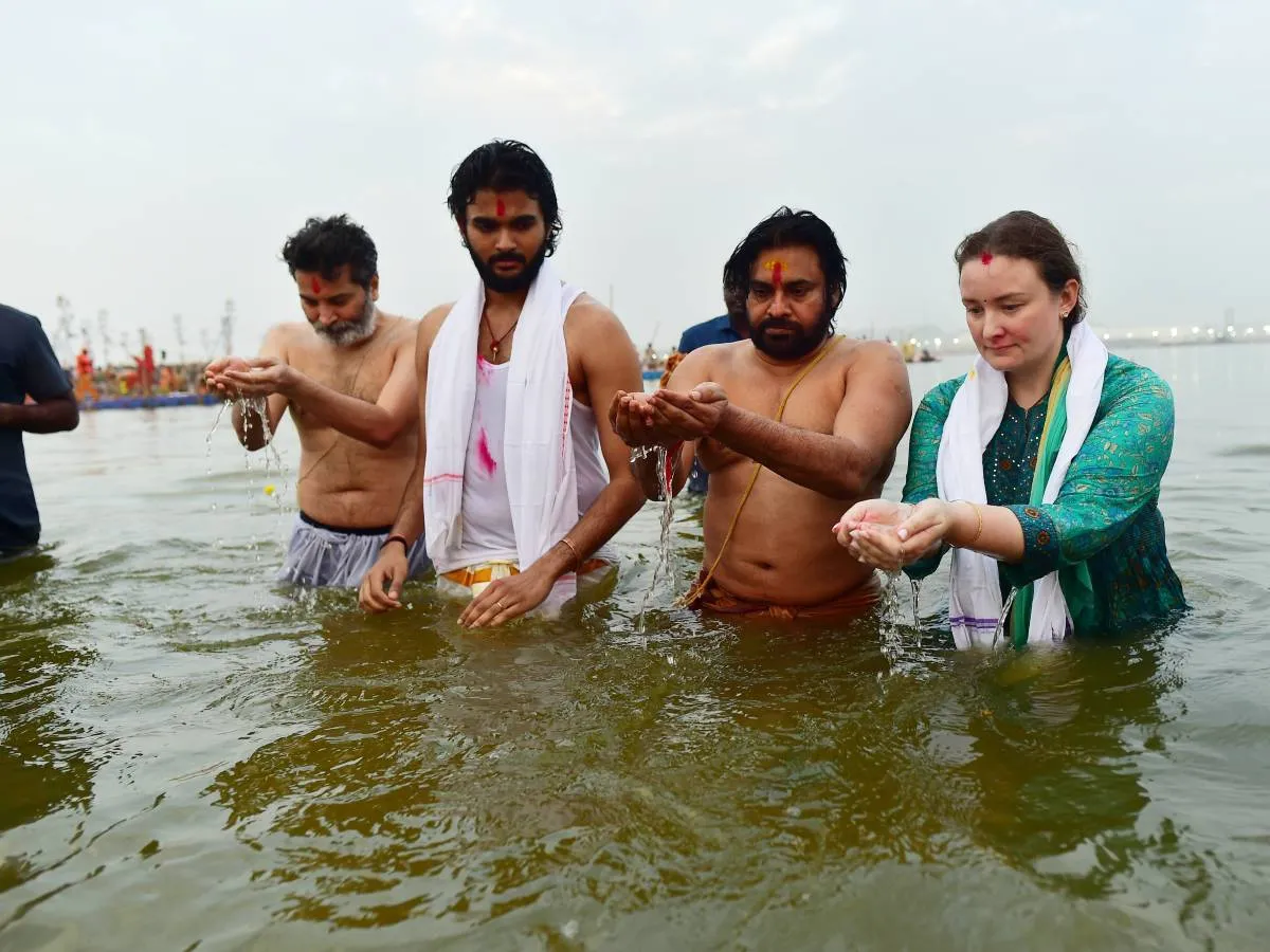 Pawan Kalyan takes a holy dip at Maha Kumbh 2025