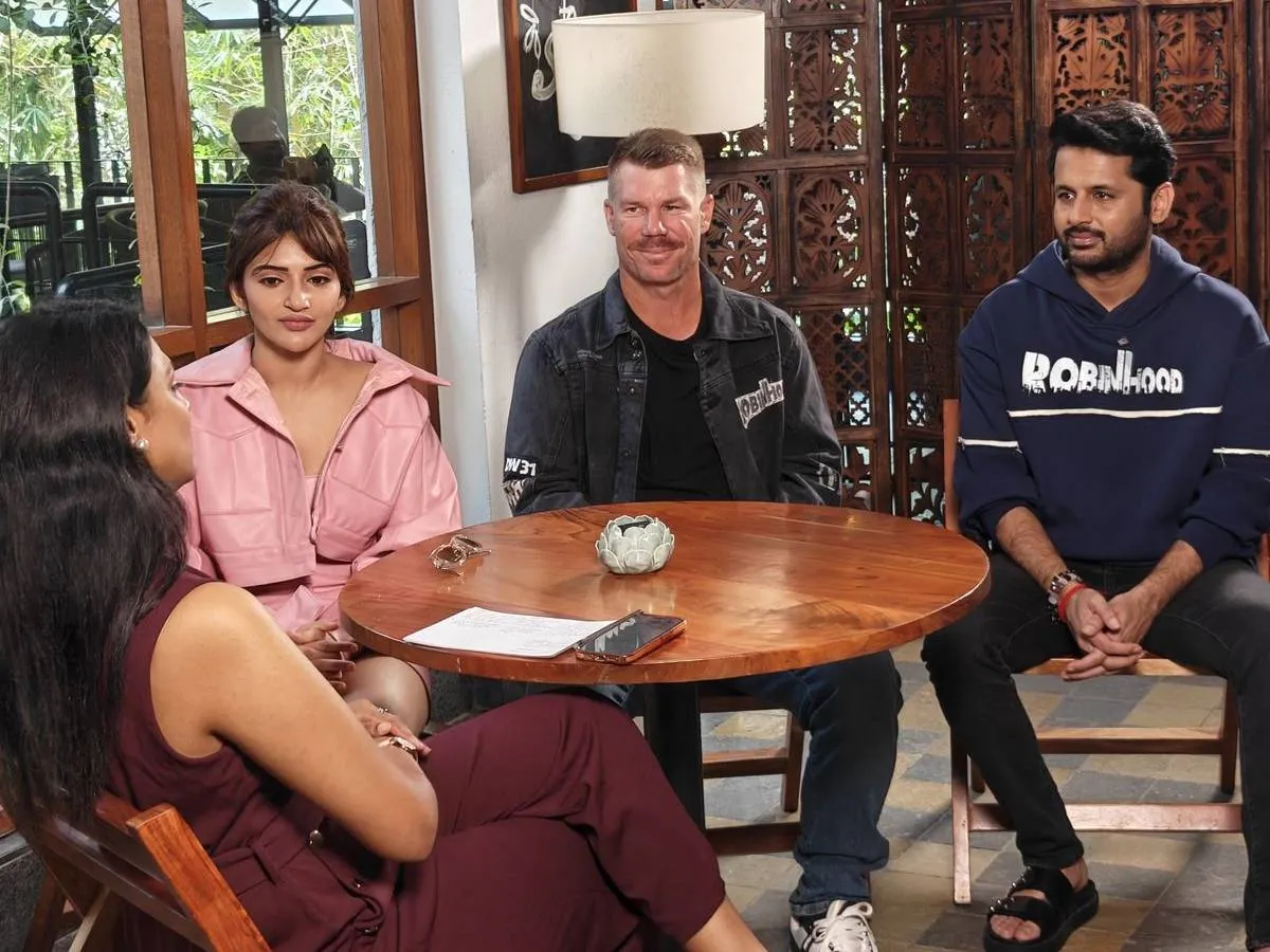 David Warner, Nithiin, Sreeleela promoting Robinhood Movie